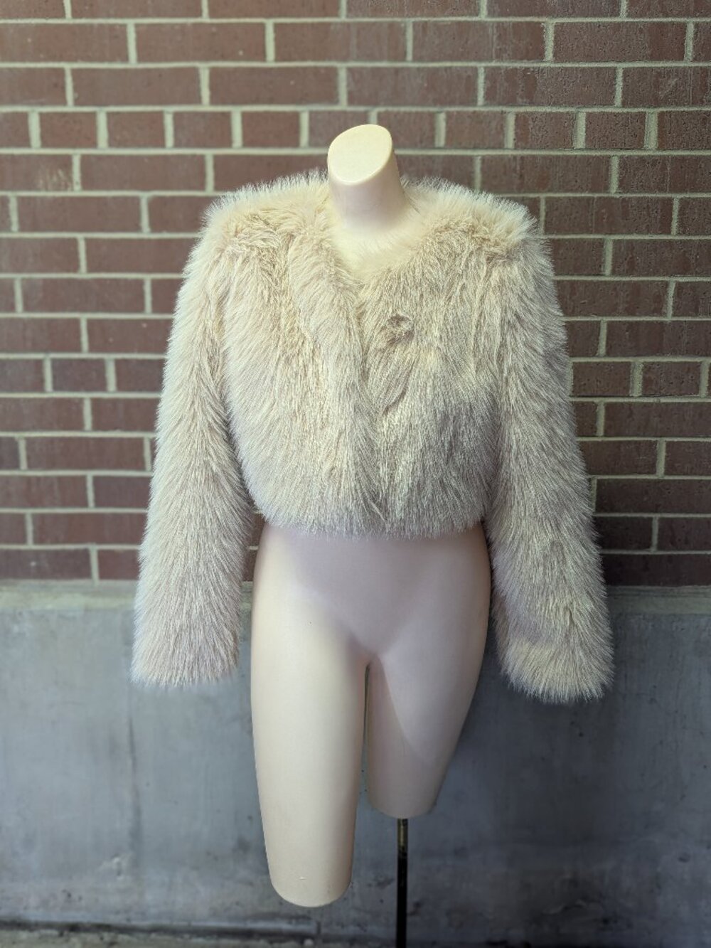 Windsor Essential Long Hair Faux Fur Cropped Bolero Formal Cream White Size S